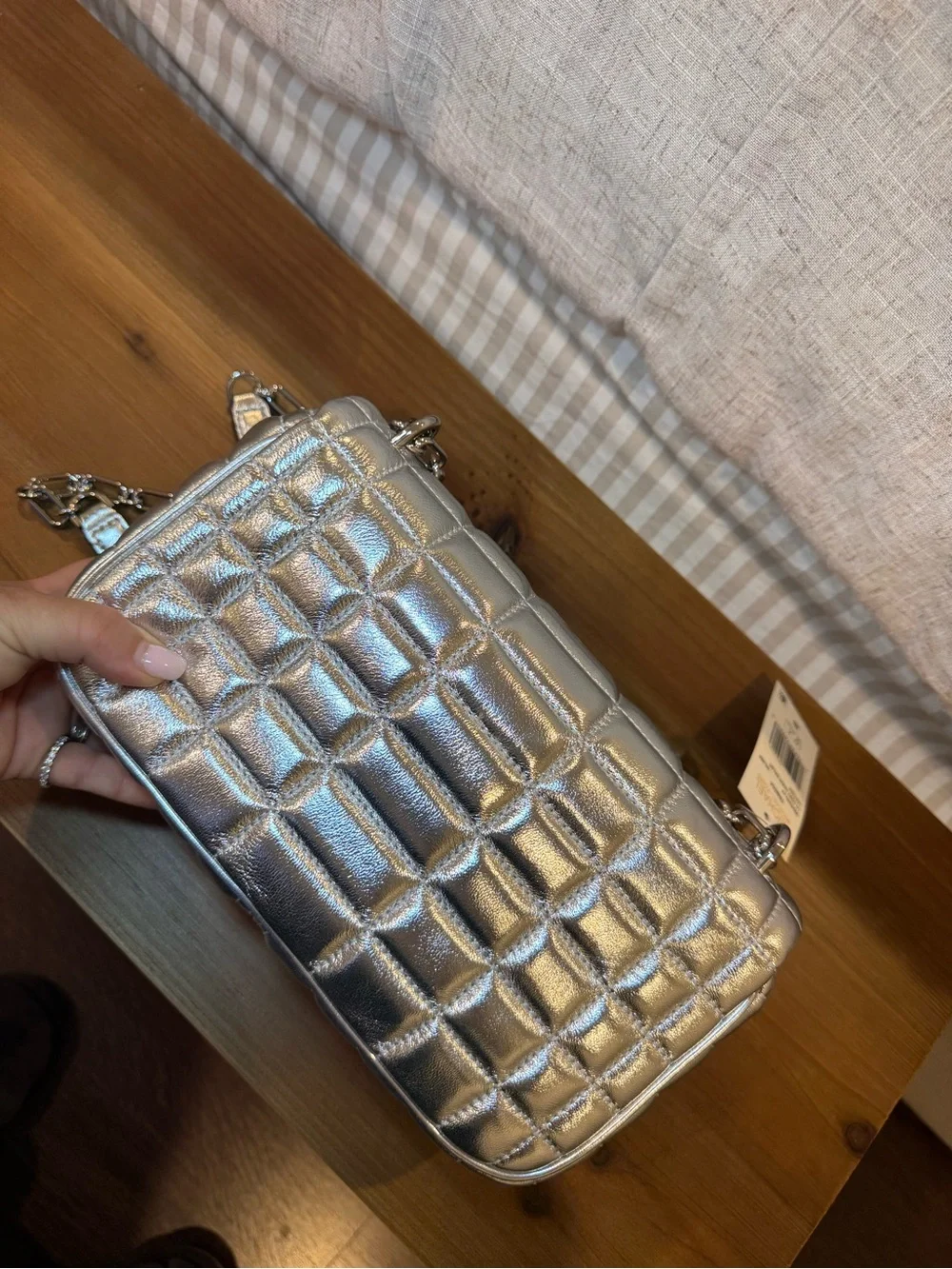 Michael Kors Silver Quilted Tribeca Shoulder Bag